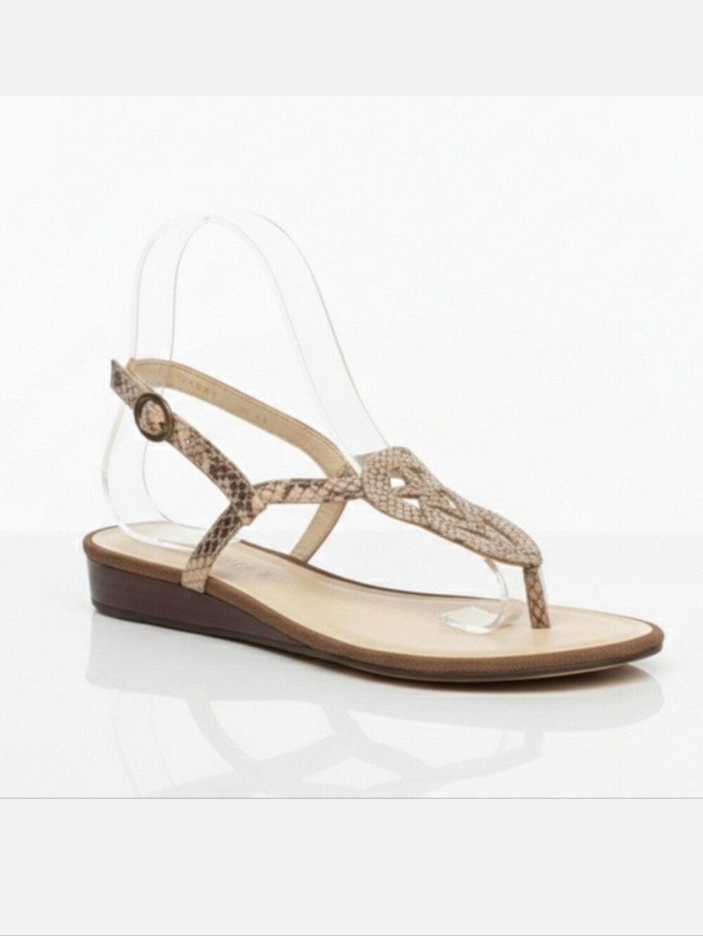 Talbots Snakeskin Leather T-Strap Wedge Sandals Size 6B Brazil Slingback Celtic
